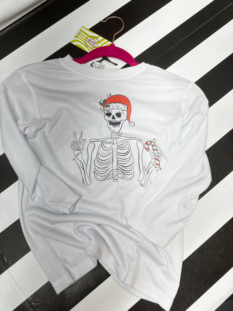 Christmas Skelly White Long Sleeve RTS Youth Small