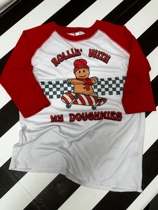 Rollin with my Doughmies Red Raglan RTS Youth Small